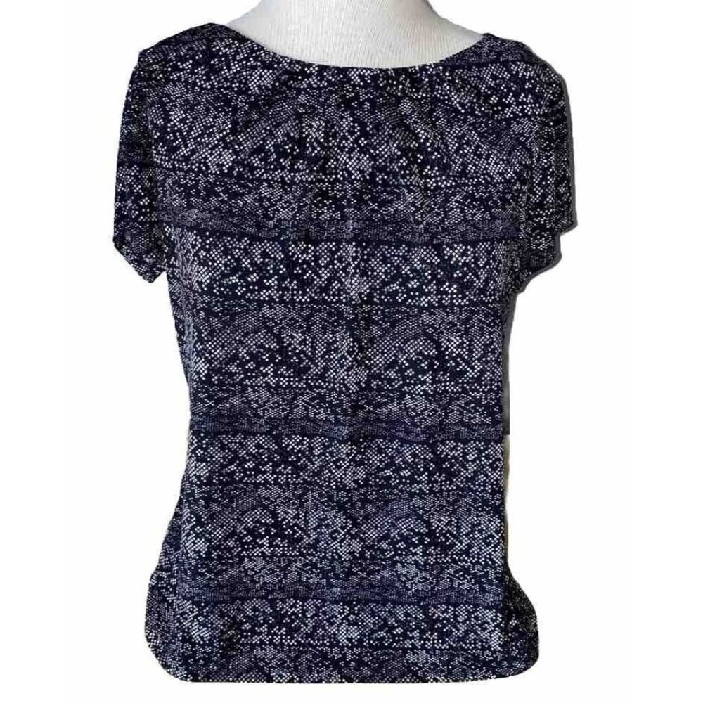 Worthington Blouse Women's‎ Size PL Top Black White Short Sleeve Stretch Petite